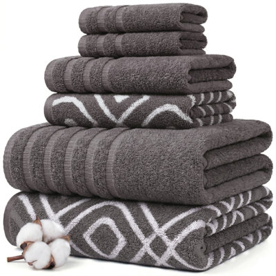 Modern Threads Oxford 6-Piece Yarn Dyed Jacquard & Solid Towel Set – 100% Cotton, Quick Dry & Absorbent Bath, Hand & Washcloths