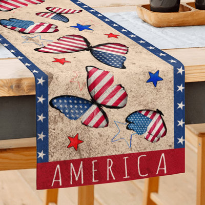 Décorations de chemin de table du 4 juillet du 4 juillet, coureurs patriotiques du 4 juillet, décorations de table de papillons pour la fête de l’Indépendante (Papillon, 13 x 72 po)
