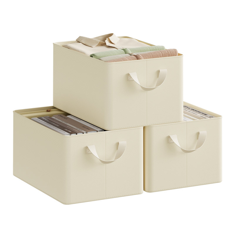 Fabric Crate, 20cm H x 38cm W x 27cm D, Cream, No