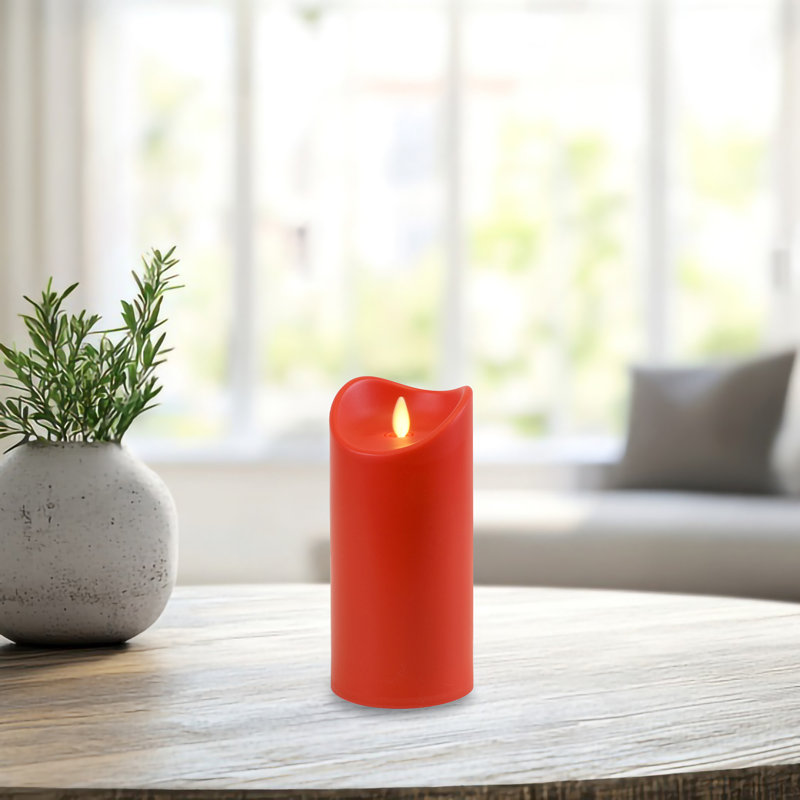 Bougie pilier à pile avec flamme vacillante, H 7 po x l 3,5 po x P 3,5 po, Rouge
