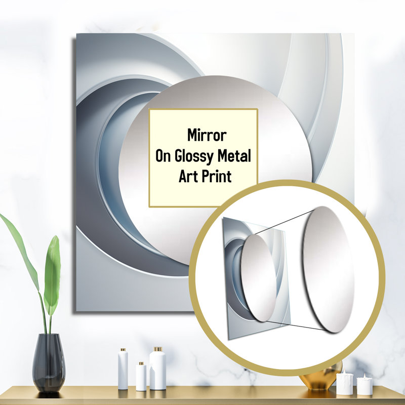 Ridenour - White Orbiting Overture Spiral Abstract Spirals Large Square Mirror For Wall Art Decor, 29" x 29"
