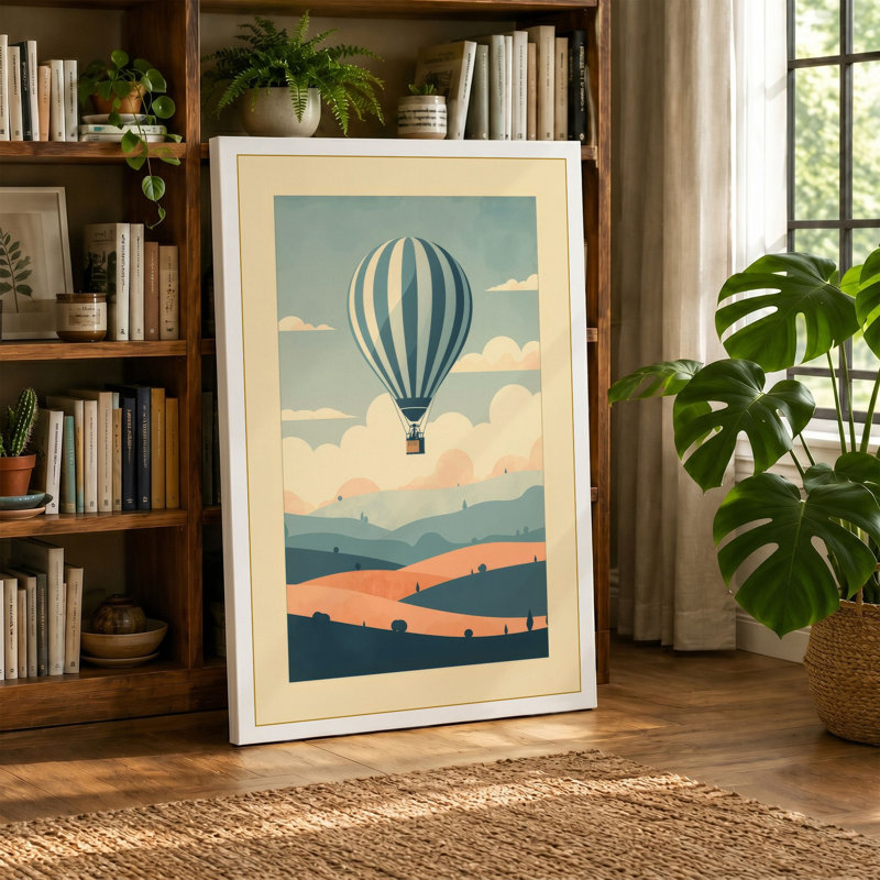 Balloon Over Mountains Retro - Wrapped Canvas, 18x12 - 45.7 x 30.5 cm, Cream Border