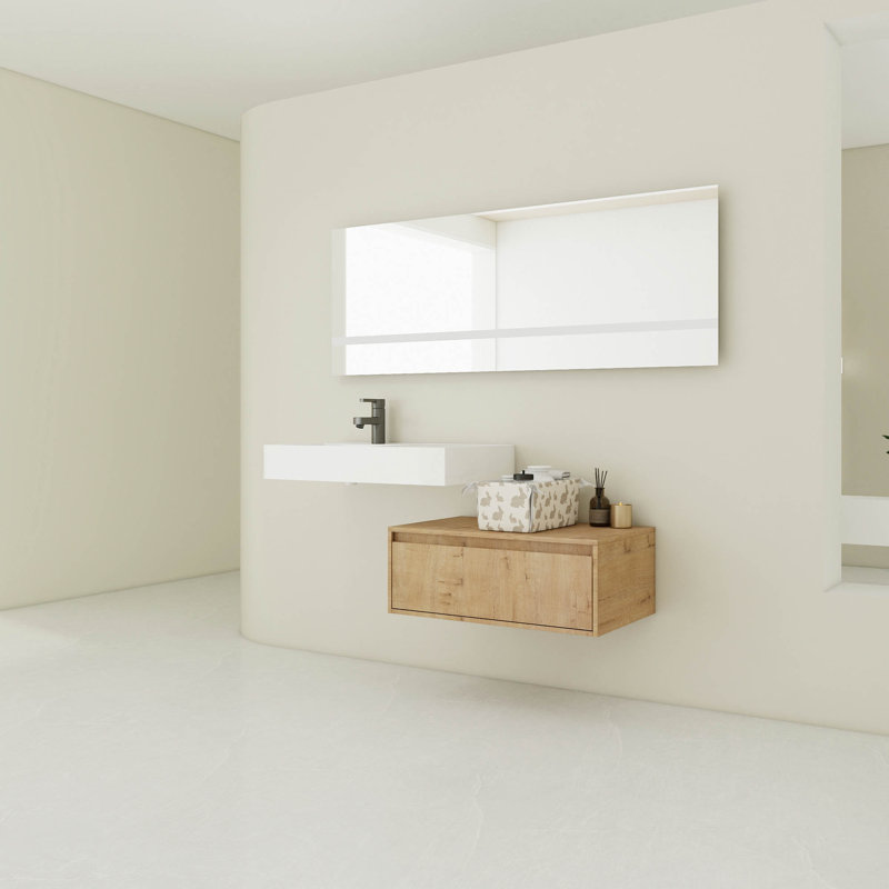 Meuble-lavabo mural 30 po avec lavabo en résine, tiroir à fermeture en douceur et fixation à flotteur