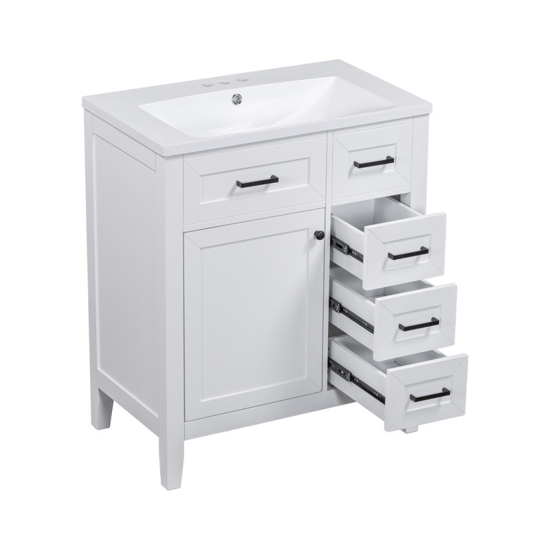Meuble-lavabo simple 30 po avec comptoir en céramique, Blanc
