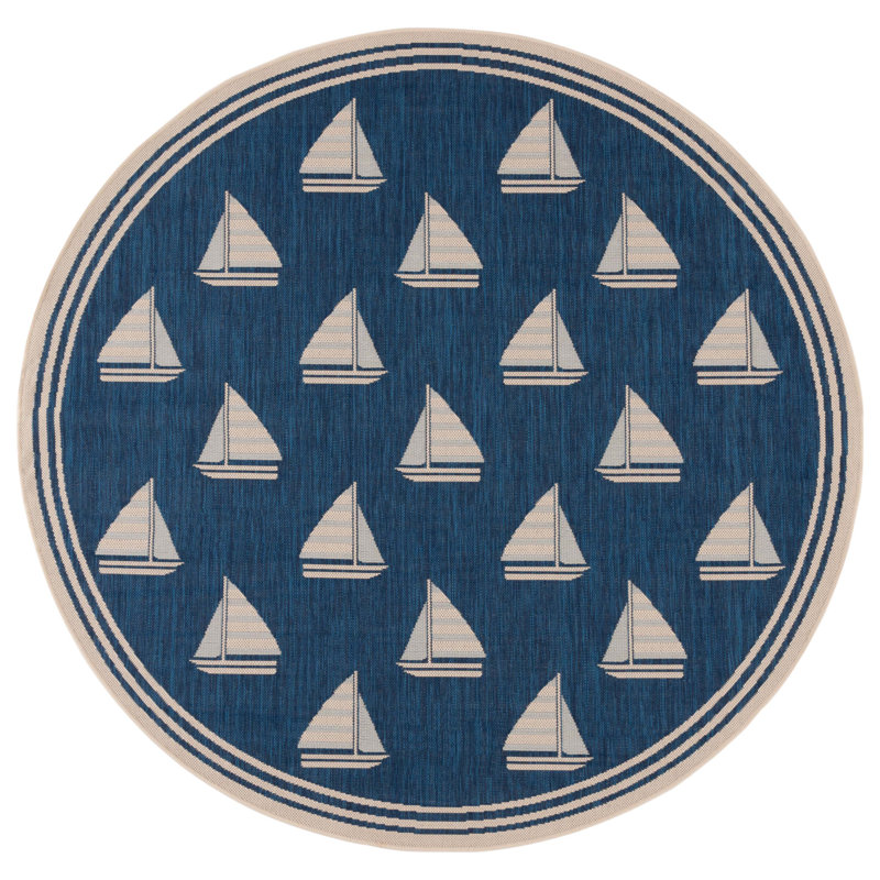 Sezis Performance Geometric Indoor/Outdoor Area Rug, Round 6'7"