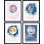 Aquarelle, pastel, lune, étoiles, astronomie, collage, ensemble de 4 mots, art mural, impressions encadrées encadrées sur papier, impression de 4 pièces-93012693-93012695