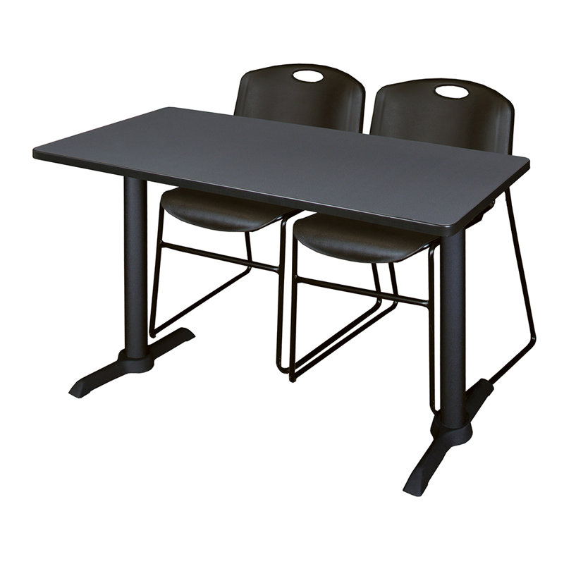 Neyland Cain T-Base training table and 2 Zeng stackable chairs, Noir, noir, noir, noir, Gris, L 48 po x P 24 po