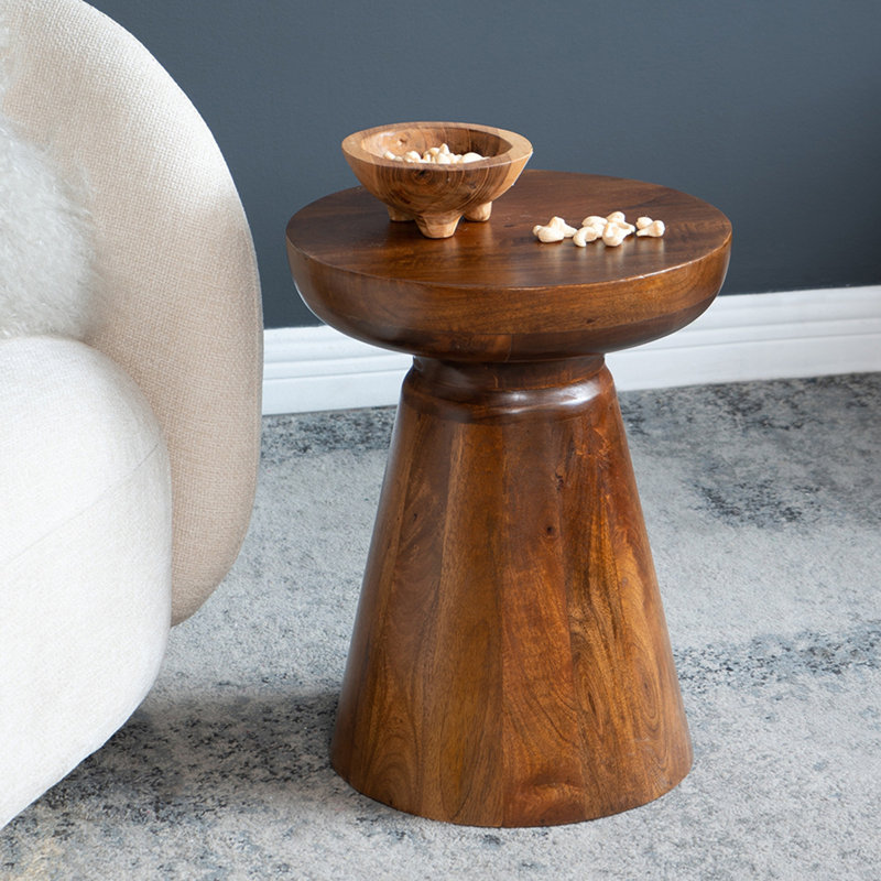 Table d'appoint à piédestal en bois brun