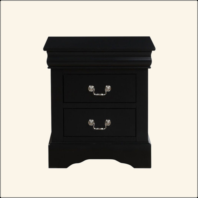Table de chevet 2 tiroirs en bois avec finition noire, Noir