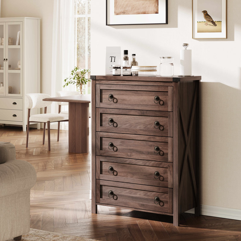Commode 5 tiroirs Gracie Oaks Farmhouse, Noyer