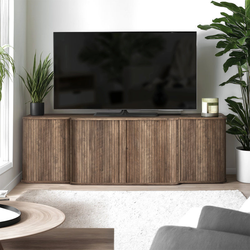 Aurel Modern Fluted TV Stand with Storage and Shelves for TV's up to 75", Brown