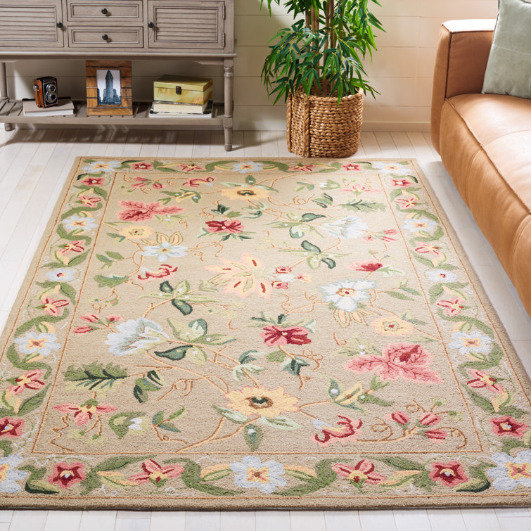 Floral Handmade Looped/Hooked Wool Area Rug in Brown/Green/Red Winston Porter Rug Size: Rectangle 8'9 x 11'9