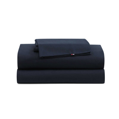 Tommy Hilfiger Performance Cooling Solid Navy Blue Twin Sheet Set