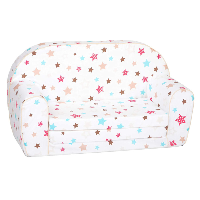 Isabelle & Max™ Toddler Sofa & Kids Couch - Versatile 2 in 1 Toddler Couch w/ Washable Cover-White with Stars