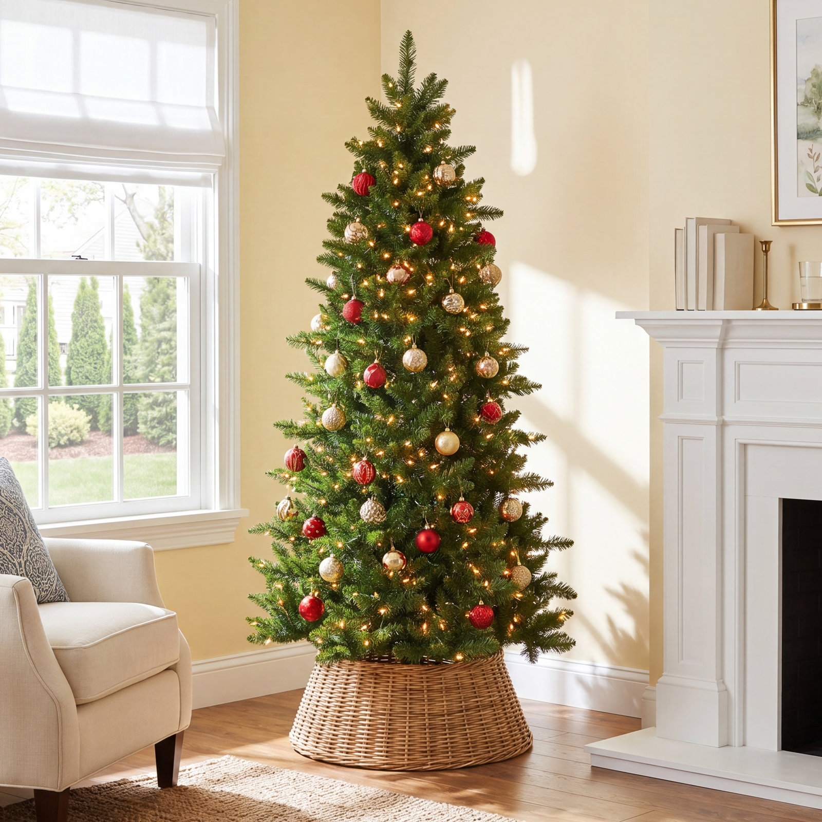Slim 9' Pre-Lit Pine Christmas Tree, 14' H