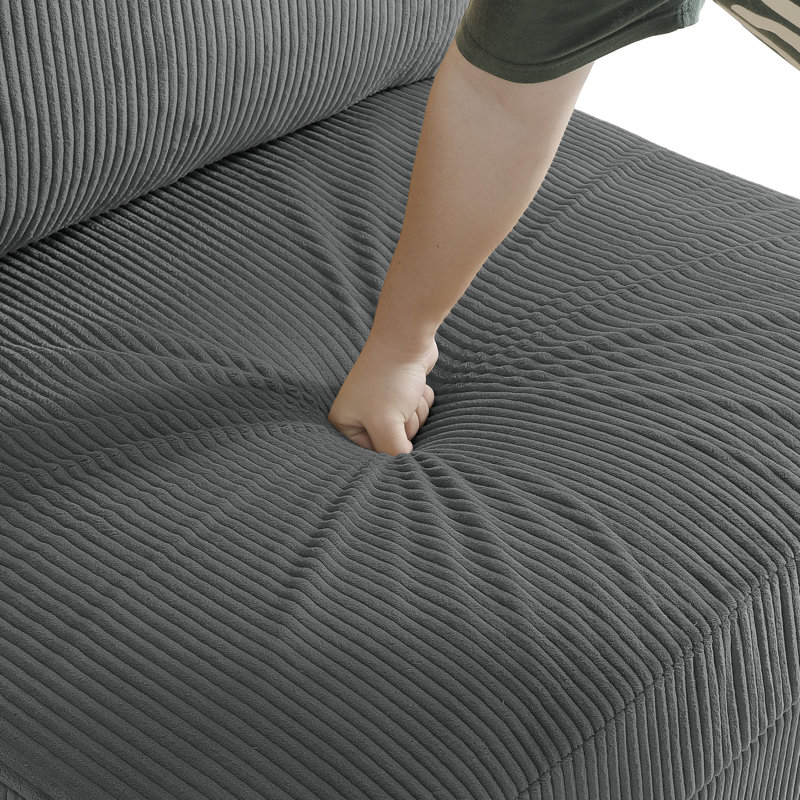Upholstered Gray Corduroy Armless Chair with Pillow Back, Module Part For Sectional Sofa, Gray Corduroy