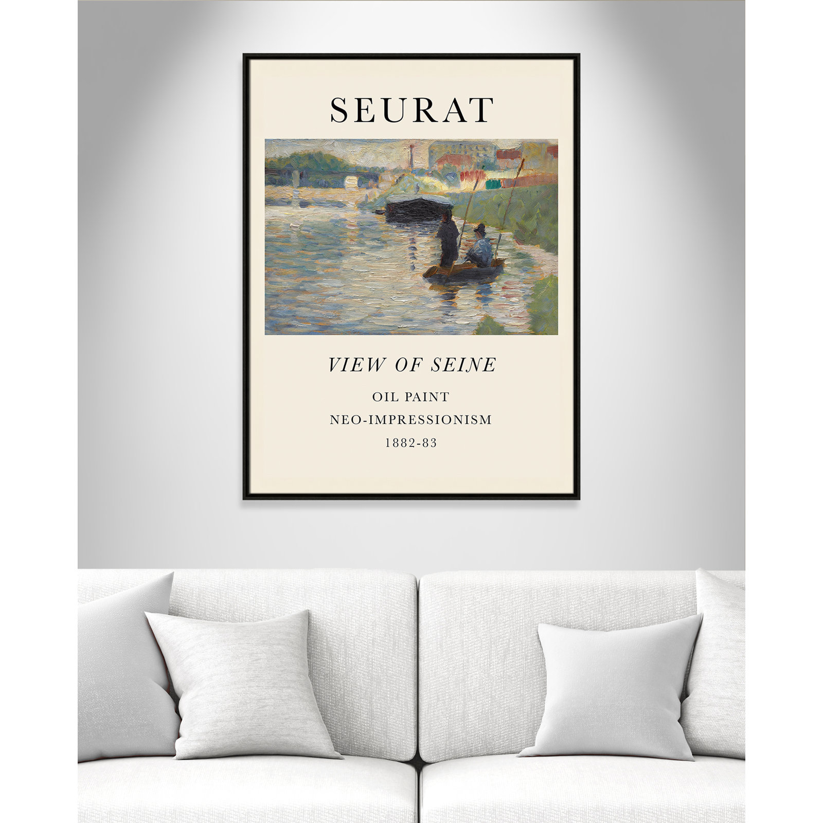View Of Seine by Georges Seurat, Espresso Floater Frame, No, 41.5" H x 31.5" W x 2" D