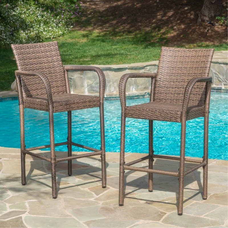 Lansdale Iron,Polyethylene (Pe) Wicker Outdoor 29.90'' Bar Stool, Mix Mocha