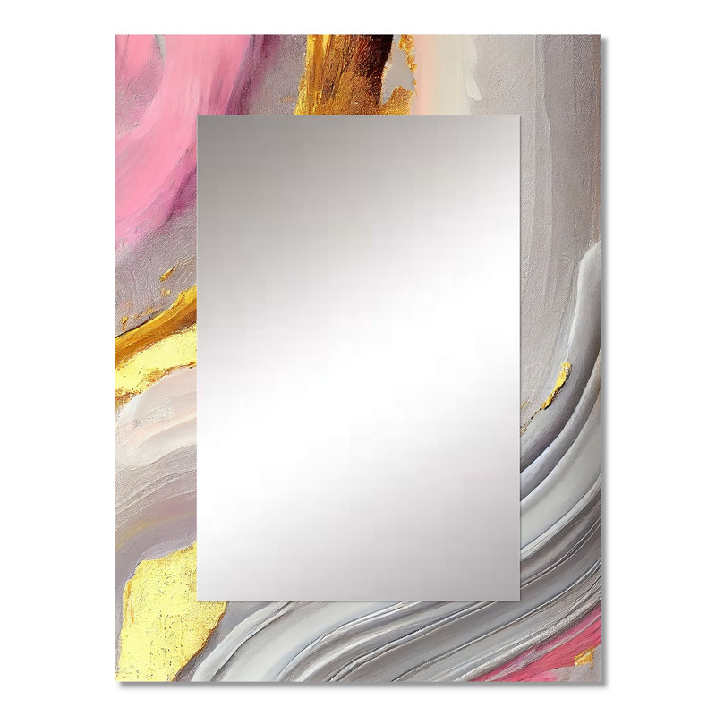 Rose et or marbre abstrait VII - miroir mural en marbre, miroir décoratif rose, impression d'art en métal, 32 po x 24 po