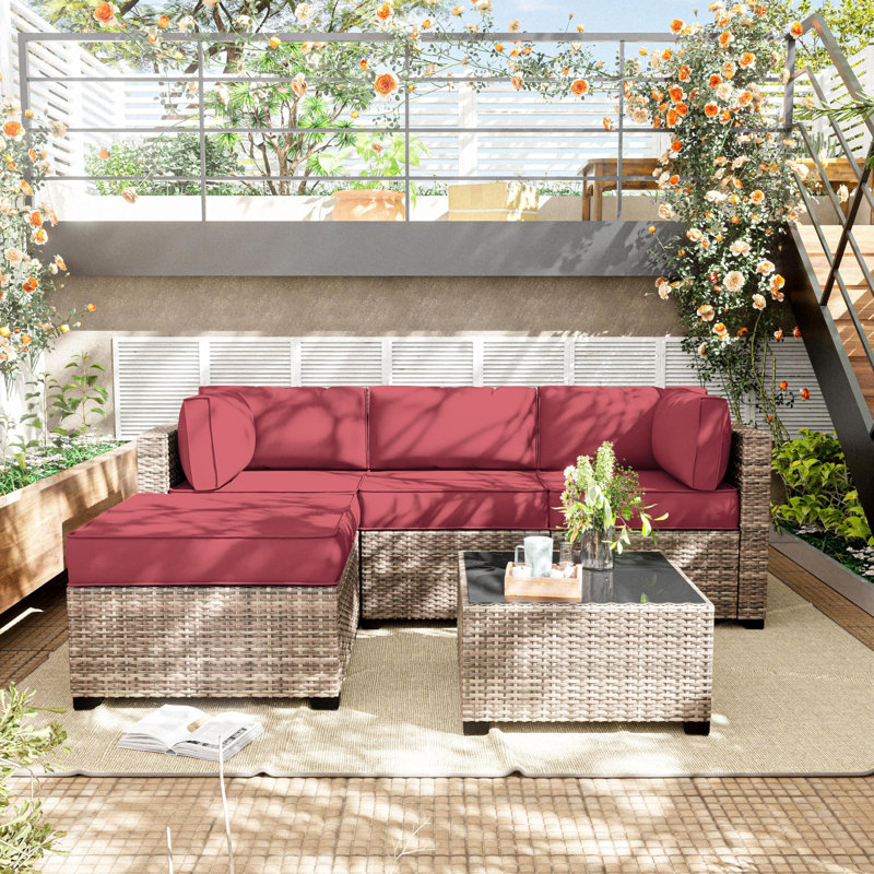 9-Piece Outdoor Replacement Cushion Set Seat/Back Cushion (Set Of 3 Seats , 5 Backs,  1 Footrest), Fuchsia Red