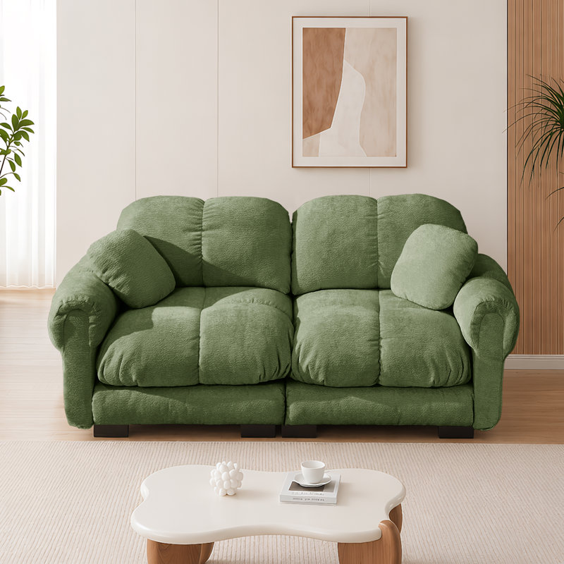 Standard W 76.3",Sd 33.8",Loveseat Upholstered Sofa With 2 Throw Pillows For Living Room, Apartment, Small Family House,Tiny Space,Seats 2, Modular Sectionals,Easy Assembly,Soft Cloud-Like, Glossy Chenille, Green
