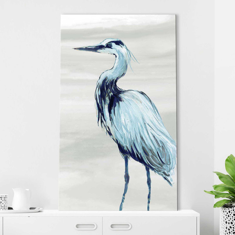 By the Sea Crane II - Peinture, Toile tendue, H 60 po x l 36 po x P 1,5 po