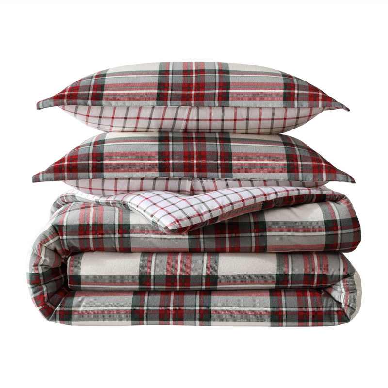 Eddie Bauer Serendipity Plaid Cotton Flannel Red Comforter Set, Queen Comforter
