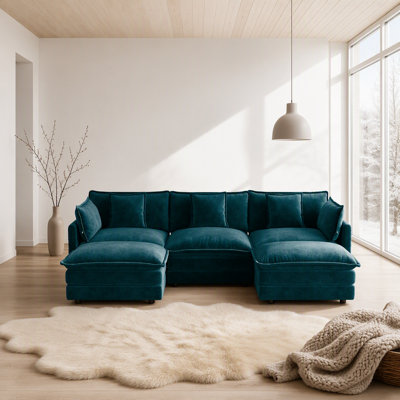 U-Shaped Modular Sectional Sofa with Reversible Ottomans