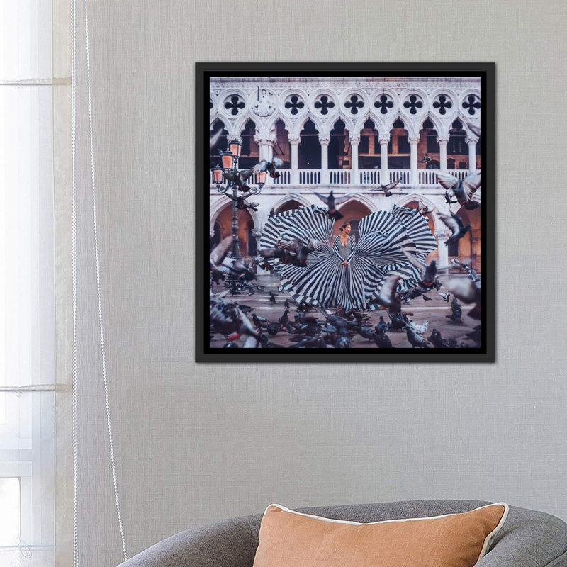 Pigeons by Hobopeeba - Print, Distressed Black Framed Canvas, 26" H x 26" W x 1.5" D