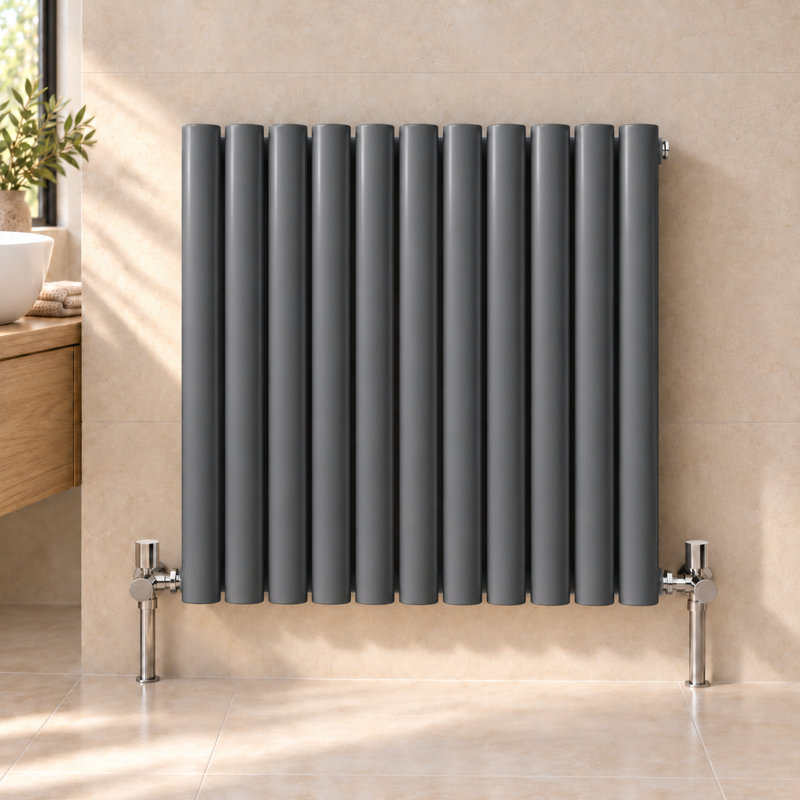  Horizontal Oval Panel Radiators, 600mm H x 590mm W, Grey