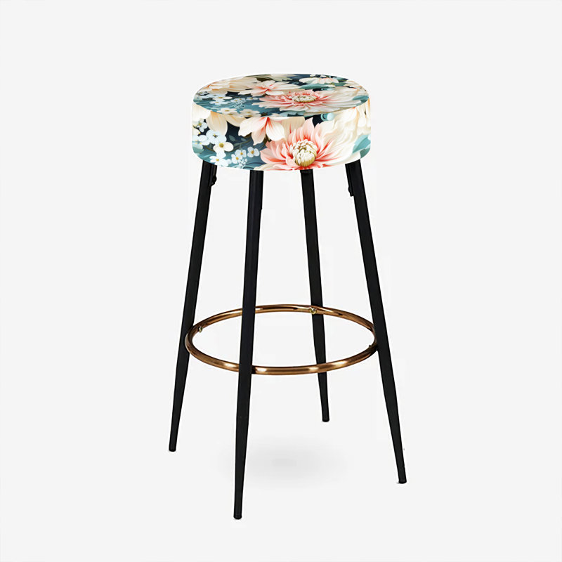 Ensemble de 2 tabourets de bar damassés roses et blancs