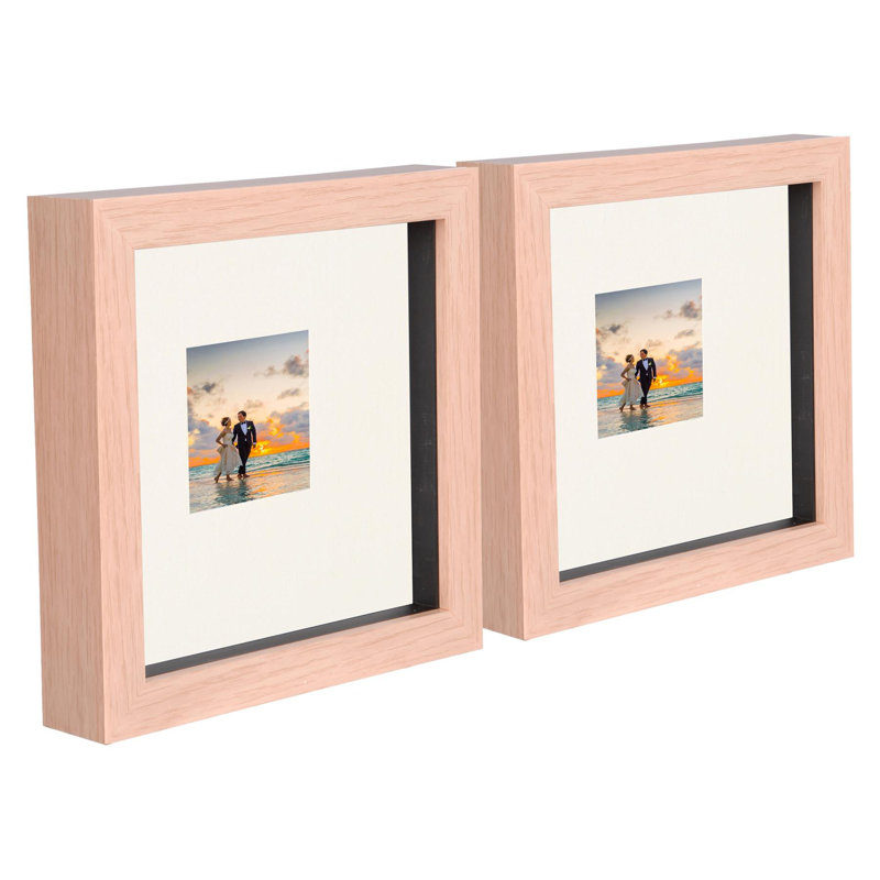 Shadow Box Picture Frame - Set of 2 with Mat,  Light Brown/Ivory 