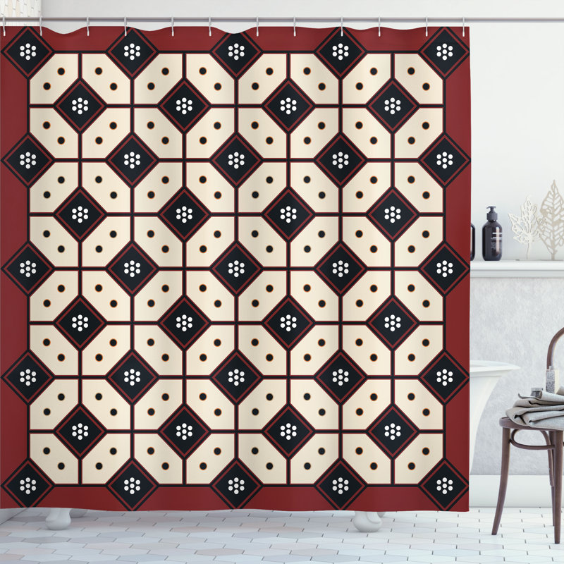 East Urban Home Ethnic Shower Curtain Javanese Batik Pattern Ruby Cream and Black, 70"H x 69"W