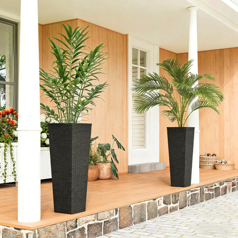Set Of 2 Flower Pots,Tall Planters,Flower Boxs, Black