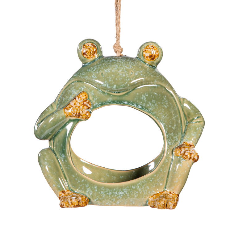 Ceramic Frog Fly-Through Hanging Bird Feeder