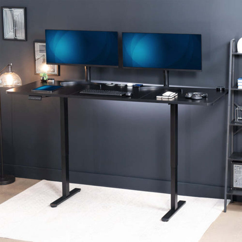 Vivo Electric Dual Motor Standing Desk, 82.7" W, Black, Black