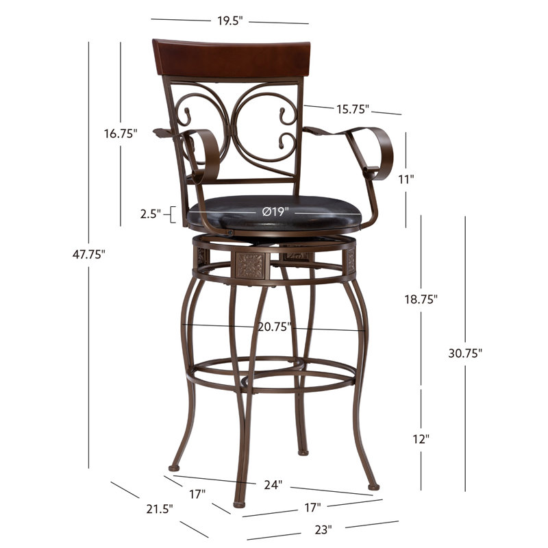Lowry Swivel Bar Stool, Dark Brown, Bar Stool (30.5” Seat Height)
