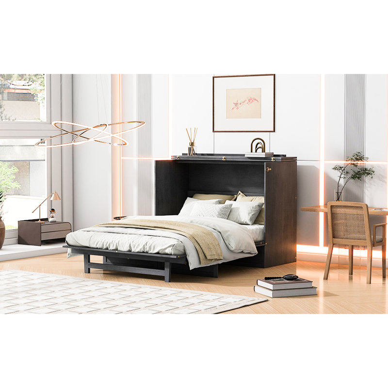 Grand lit gris brossé avec rangement riche et entrées abondantes, Gris, Lit double