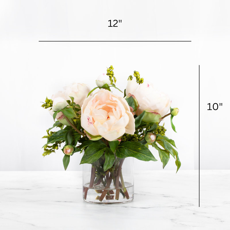 Faux peony arrangement in vase, Light Pink