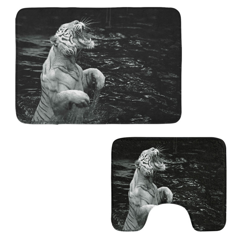  Ensemble de 2 tapis de salle de bain noirs et blancs Tapis rectangulaire gris et gris anthracite