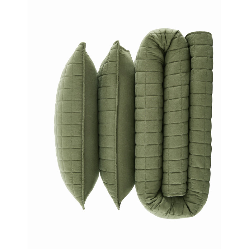 Frye Vintage Washed Cotton 3 Piece Quilt Set, Green, King Quilt + 2 Shams