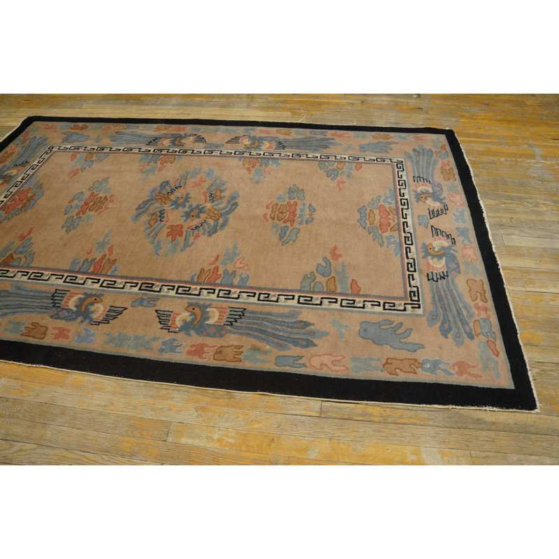 Antique Art Deco Small Scatter Size Wool Beige Rug