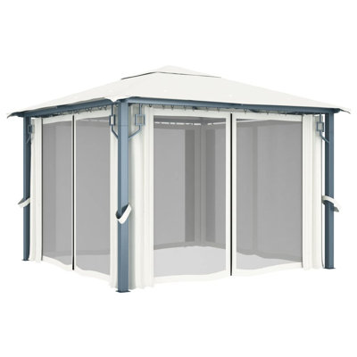 vidaXL Gazebo with Curtain 118.1"x118.1" Cream Aluminum