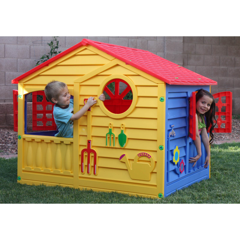 PalPlay 51.2'' W x 42.9'' D Indoor / Outdoor Plastic Playhouse, Red, Blue & Yellow
