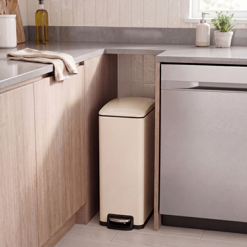 Poubelle à pédale 13 gallons avec couvercle, fermeture en douceur, seau intérieur, Beige sable