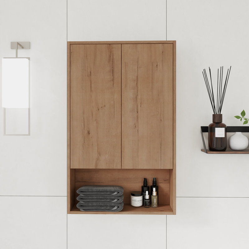 Armoire de salle de bain murale 24 po Vowar avec 2 portes à fermeture douce et tablette réglable, 24", Naturel