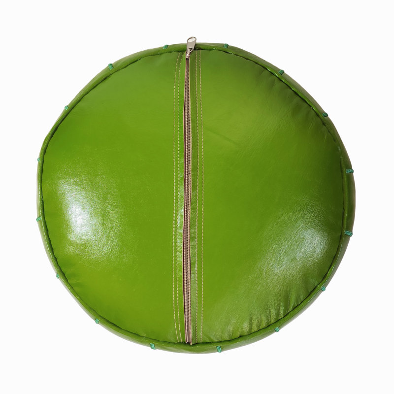 Burmaster Upholstered Pouf, Light Green Genuine Leather