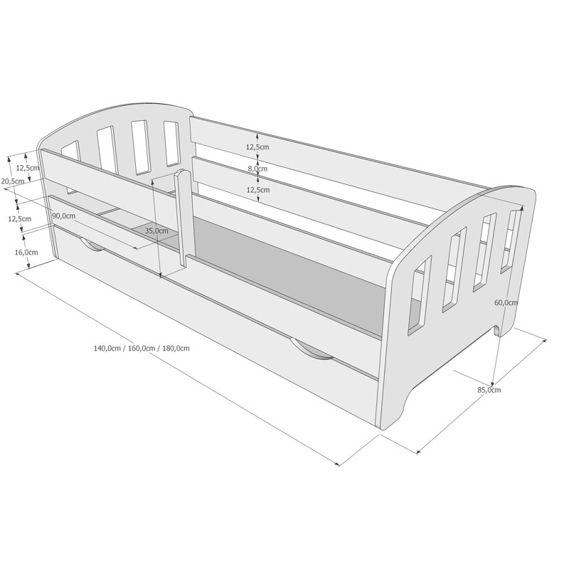 Damon Cabin Bed with Storage Included, White, 80 x 160cm, No