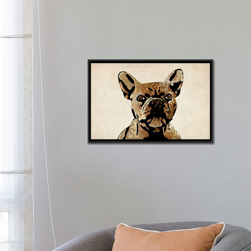« french bouledogue », impression sur toile michael tompsett, H 18 po x l 26 po x P 1,5 po, Toile avec cadre noir