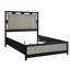 Grand lit contemporain en bois massif, cadre gris anthracite, panneaux gris et tête de lit équipée à DEL pour chambre à coucher, panneaux, rétroéclairage intégré